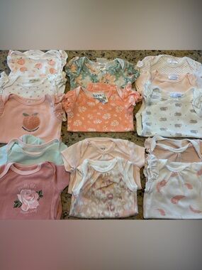 14 Assorted Peach & Pastel Girls Onesies size 3-6 month summer